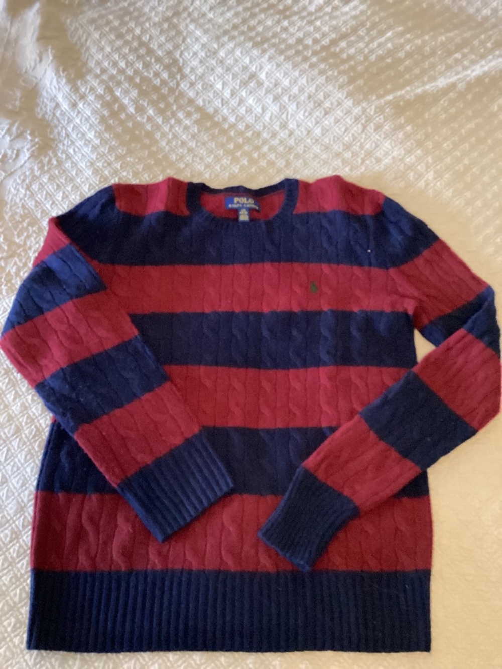 Polo Ralph Lauren boys size 14/16 burgundy blue striped wool sweater